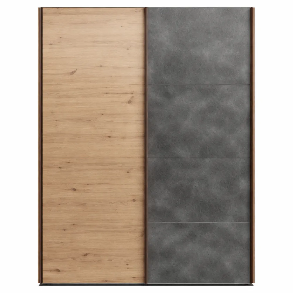 Armadio a 2 Ante Scorrevoli per Camera da Letto, 150x223x67 cm, Rovere Oak e Grigio