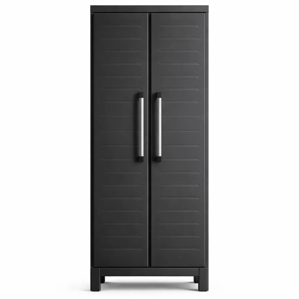 Armadio in Resina con Ripiani Regolabili e Portascope, Nero, 65 x 45 x 182 cm