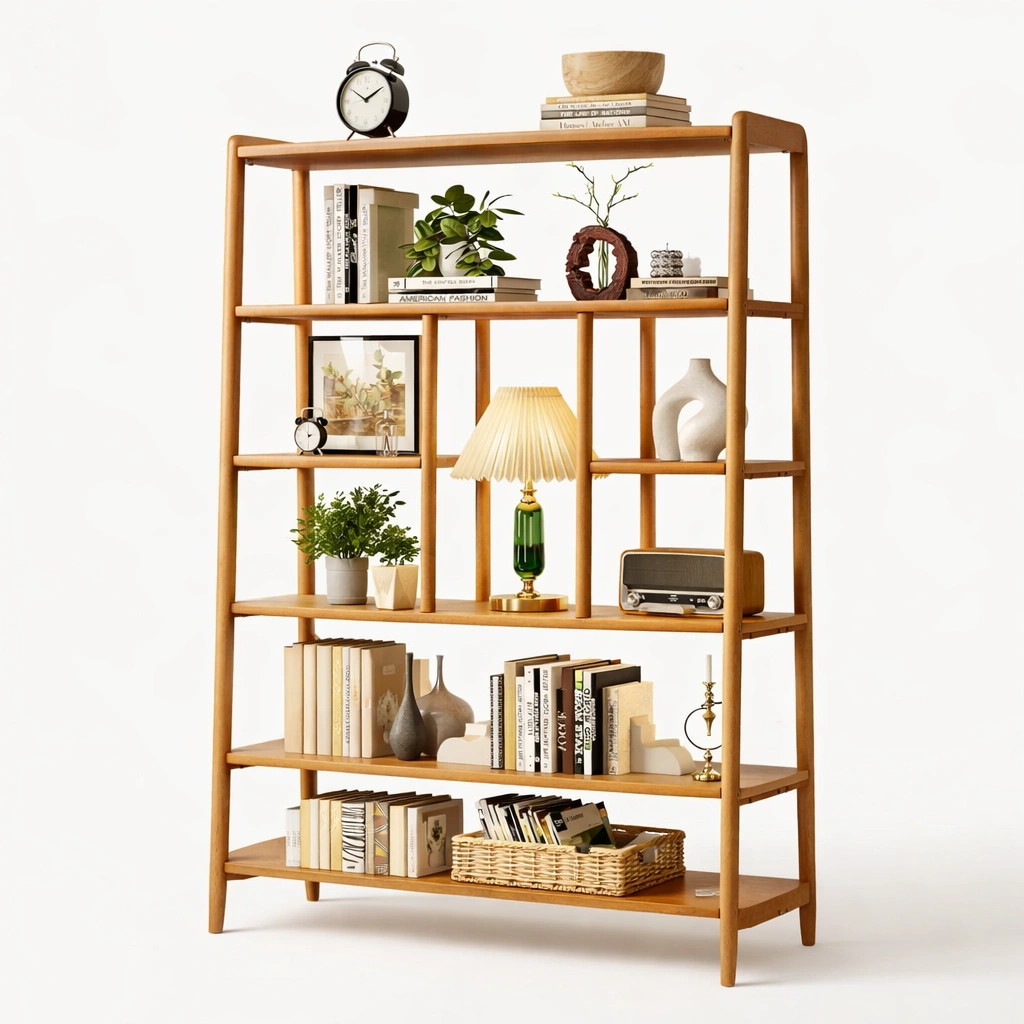 Libreria moderna in legno con struttura aperta multipiano-derlano