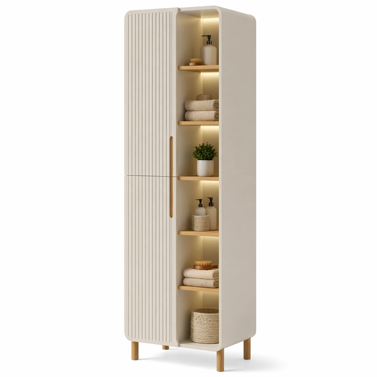 Mobile bagno alto beige con illuminazione interna-derlano