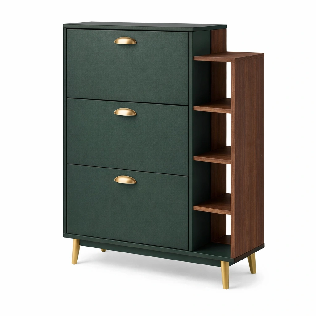 Scarpiera moderna con cassetti e ripiani laterali-derlano