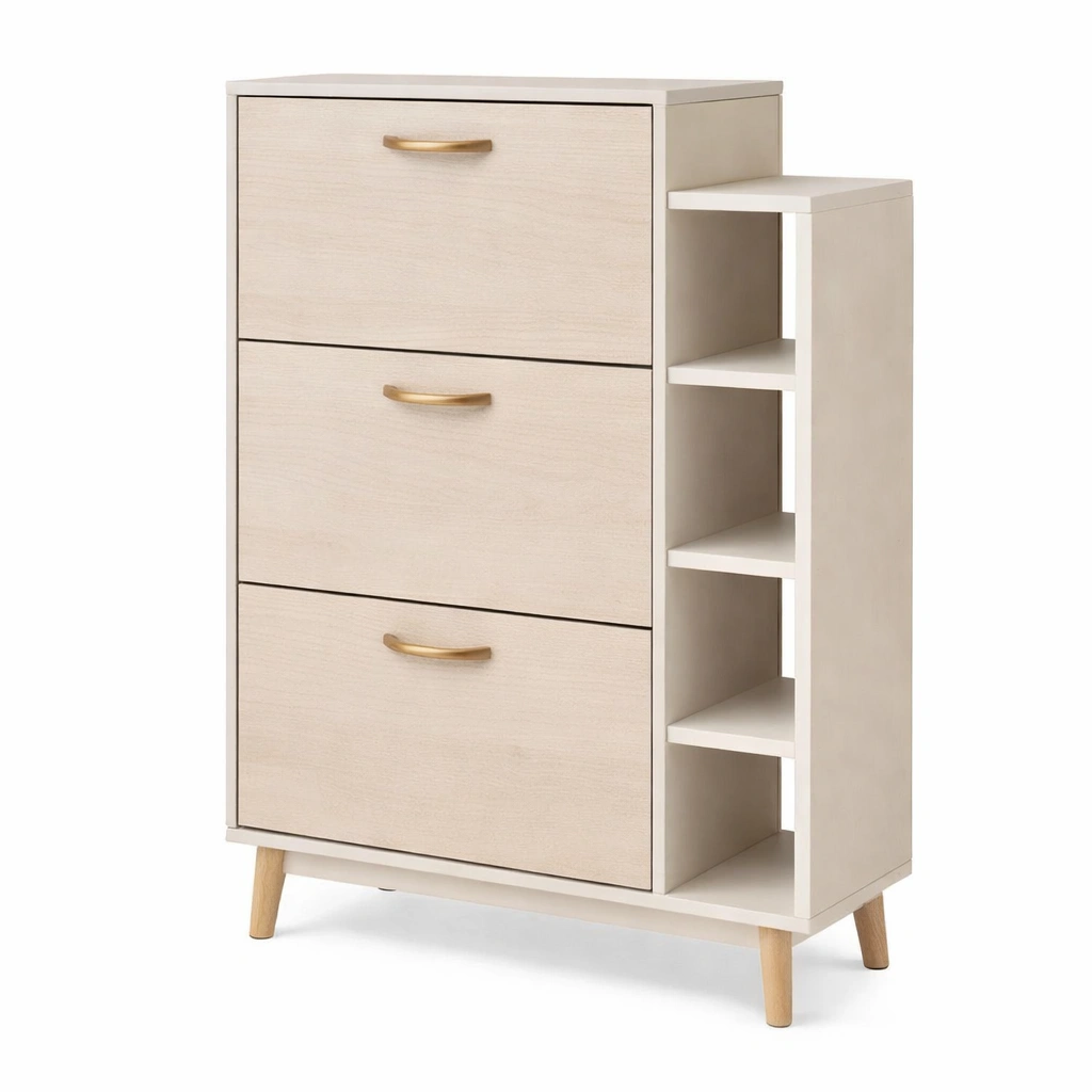 Scarpiera moderna con cassetti e vano laterale-derlano