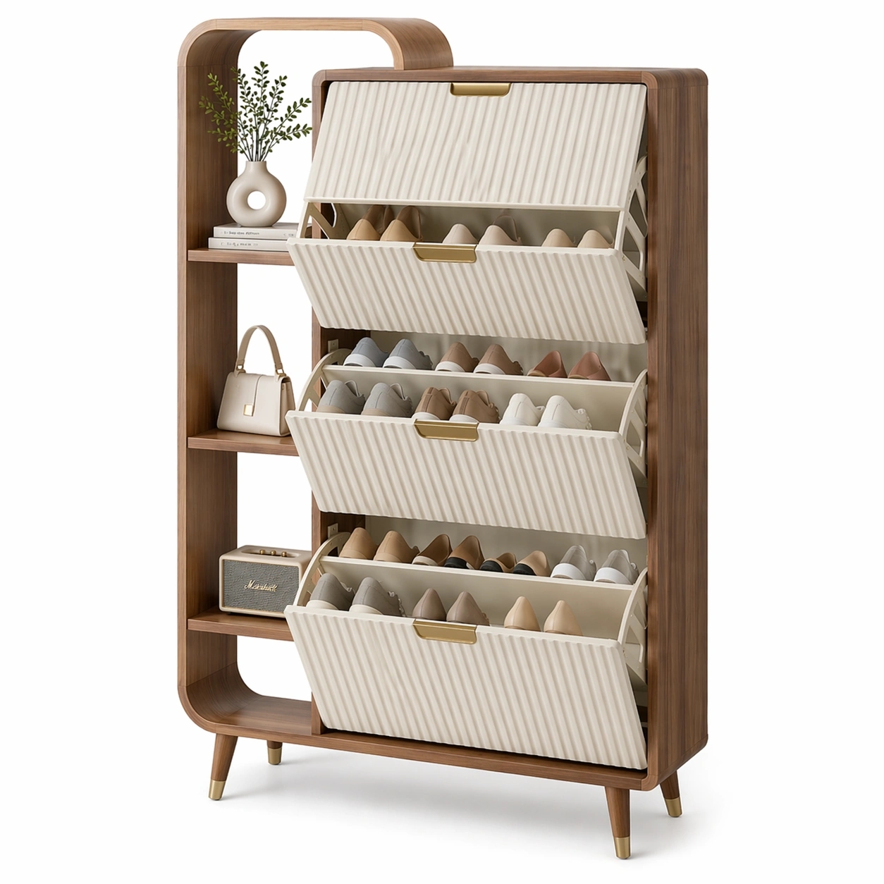 Scarpiera alta con ante ribaltabili e ripiani-derlano