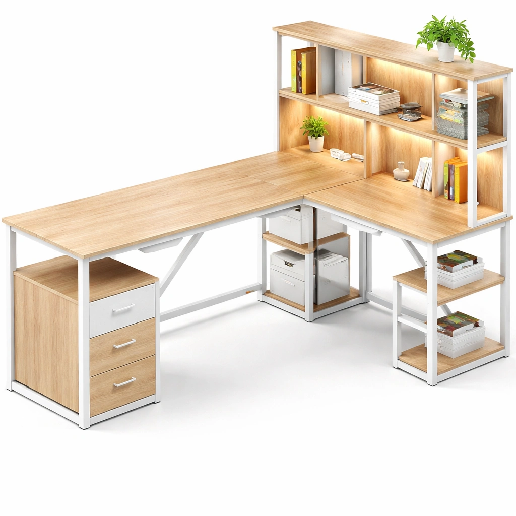 Scrivania angolare moderna con libreria integrata-derlano