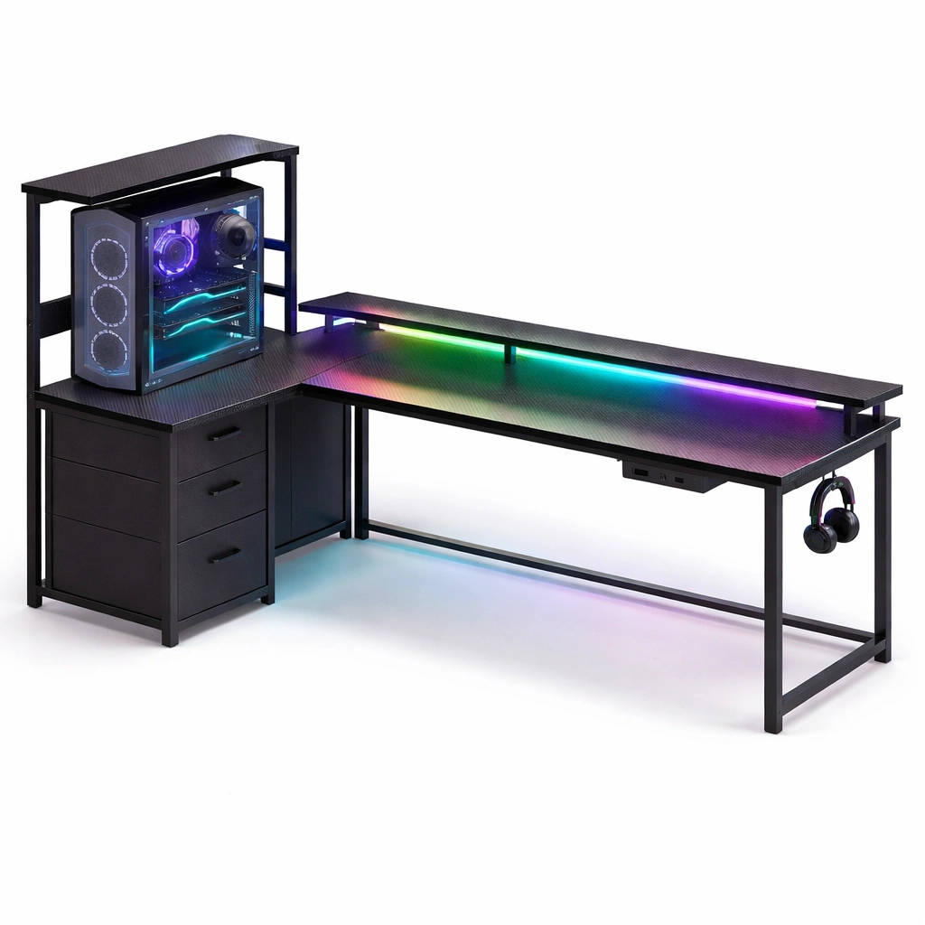 Scrivania gaming con supporto PC e illuminazione-derlano