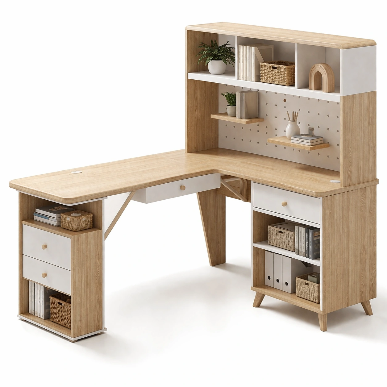 Scrivania angolare con libreria e spazio contenitore-derlano