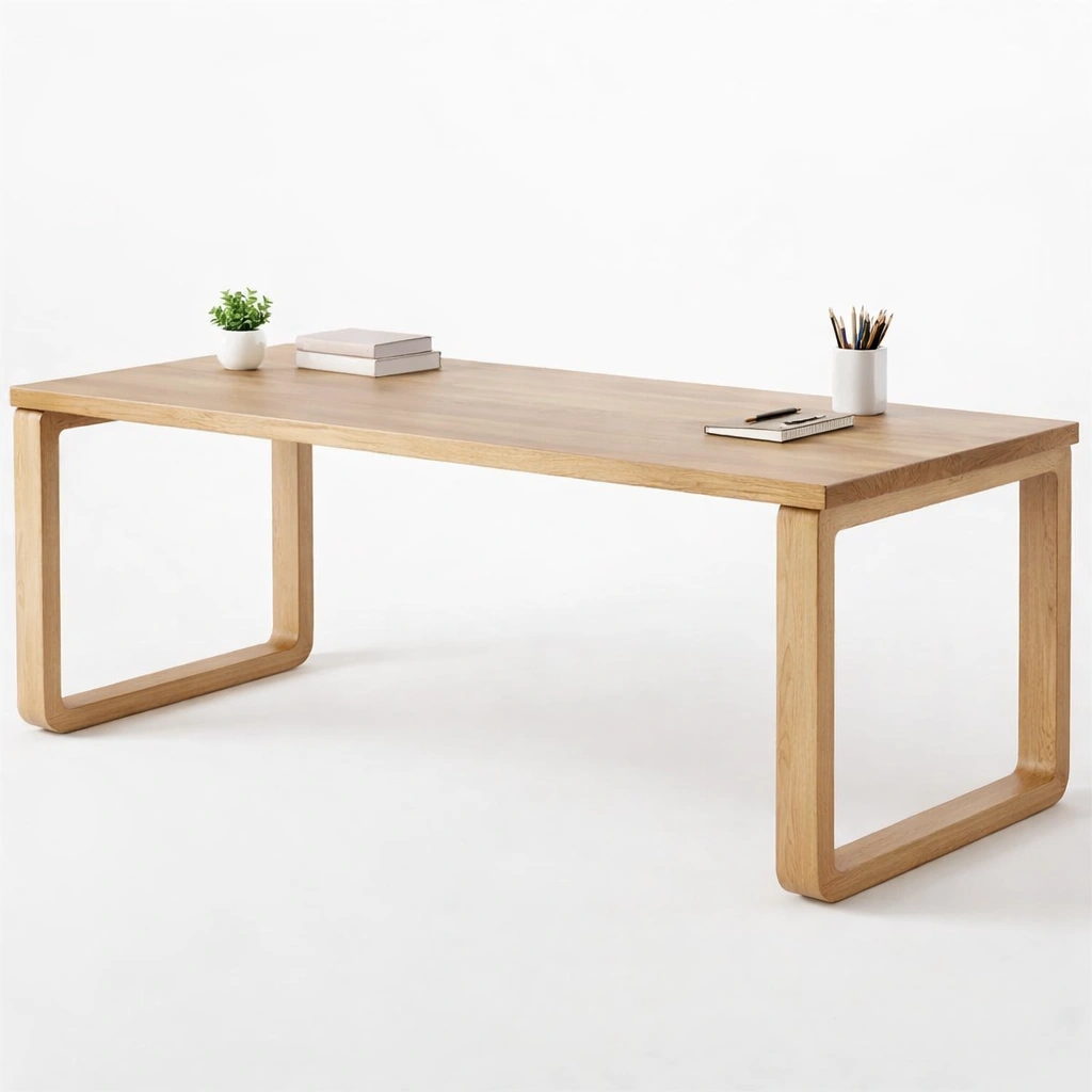 Scrivania minimalista in legno chiaro con gambe curve-nerlano