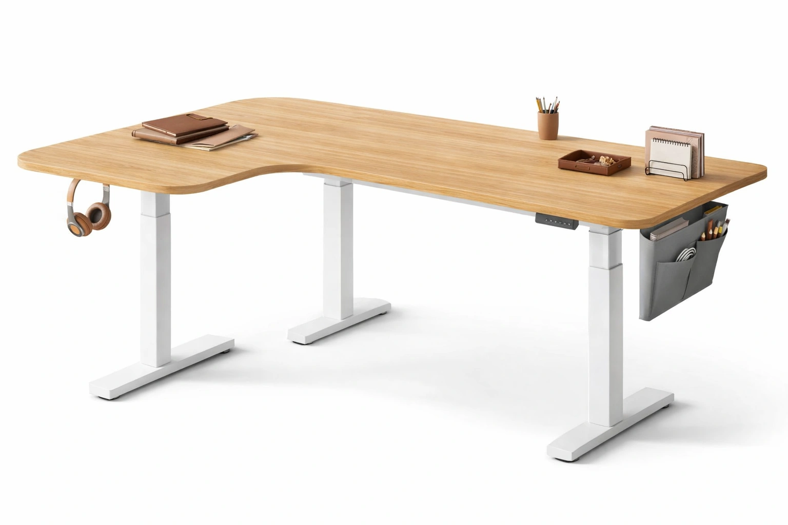 Scrivania angolare regolabile in altezza con struttura bianca-nerlano