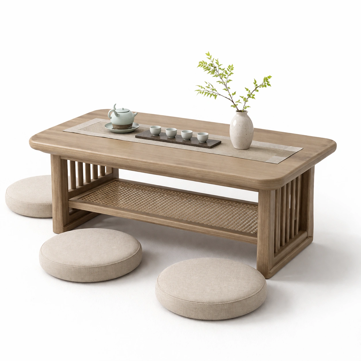 Tavolino da caffe con struttura laterale a doghe e ripiano inferiore-nerlano