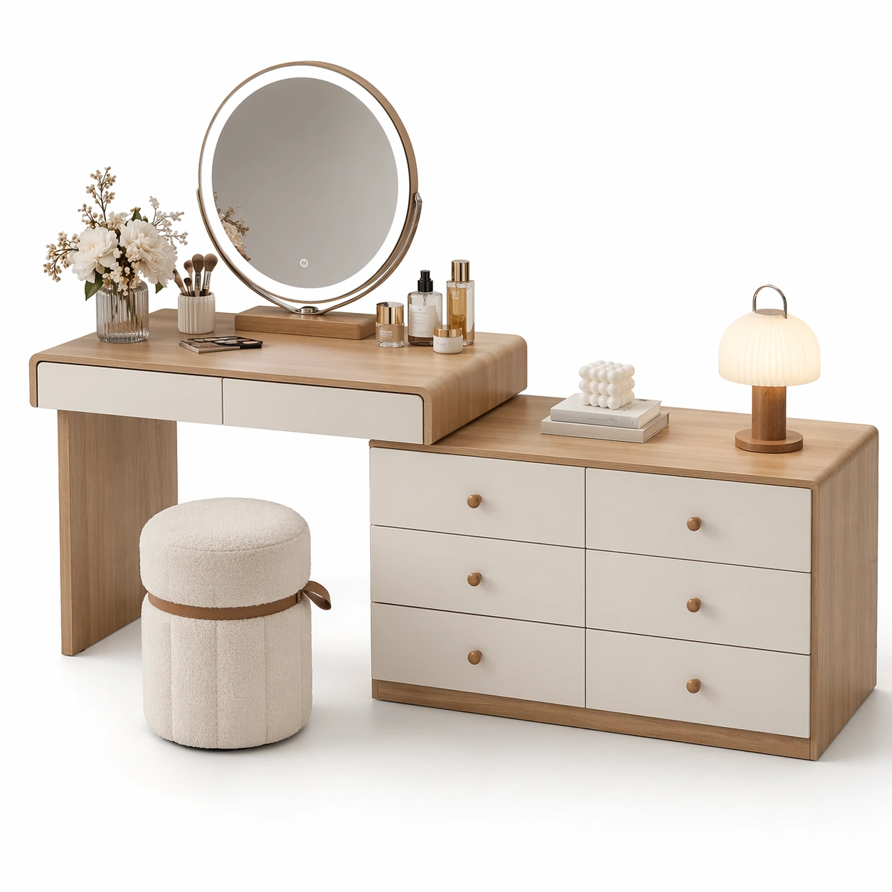 Toeletta moderna con cassettiera integrata e specchio illuminato-nerlano