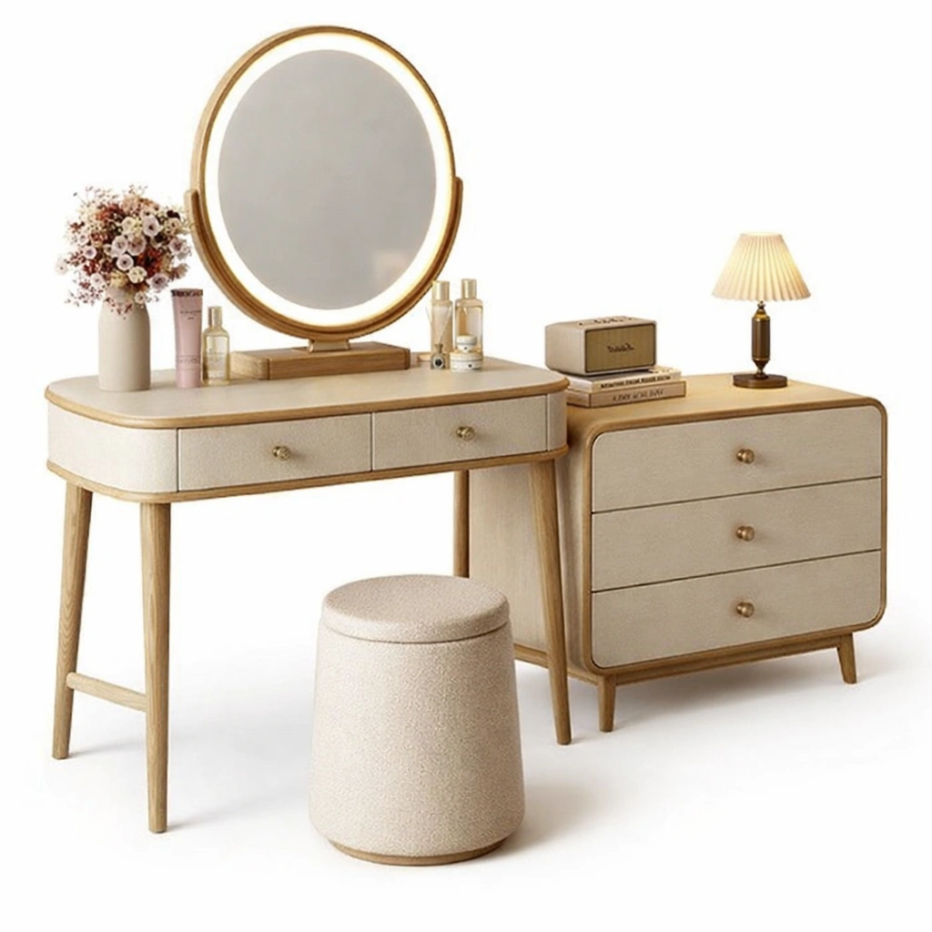 Toeletta classica con specchio rotondo e mobile coordinato-nerlano