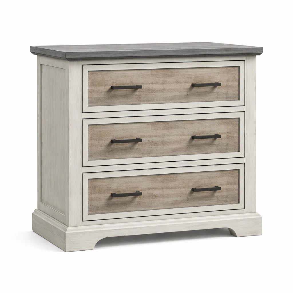Cajonera de madera de pino 3 cajones blanco gris-livtino