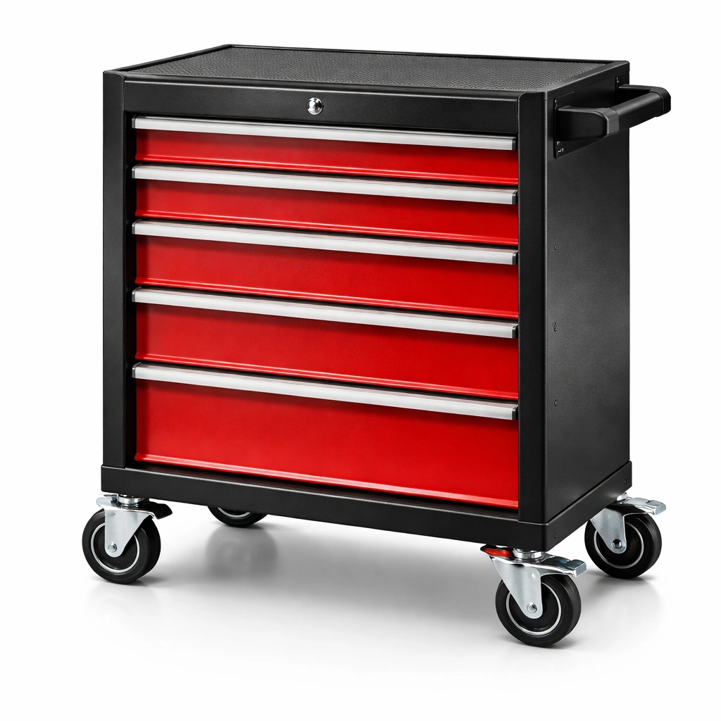 Carro de herramientas de metal con 5 cajones rojo negro-livtino