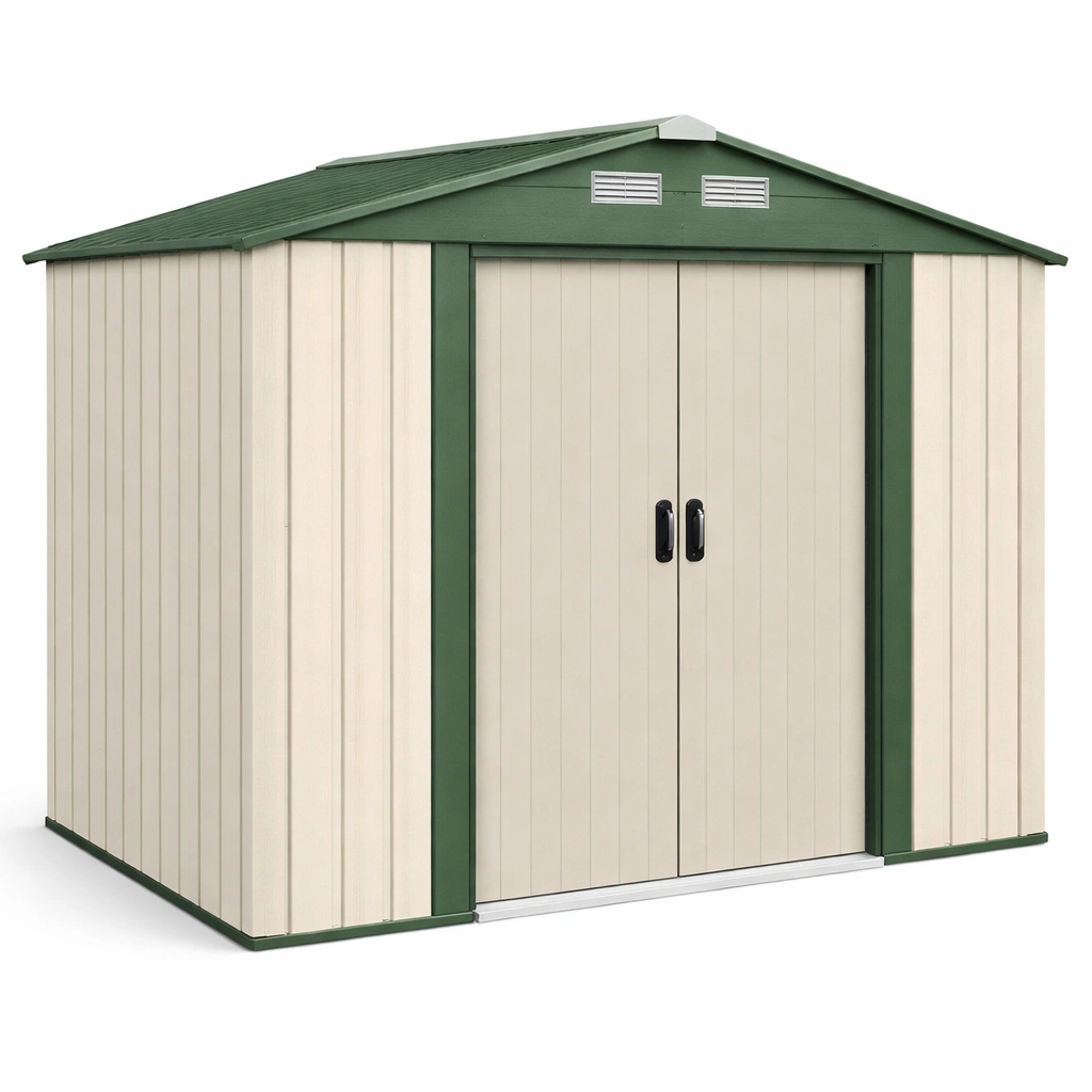 Cobertizo de jardín de acero galvanizado verde y beige 213x127x185 cm-livtino