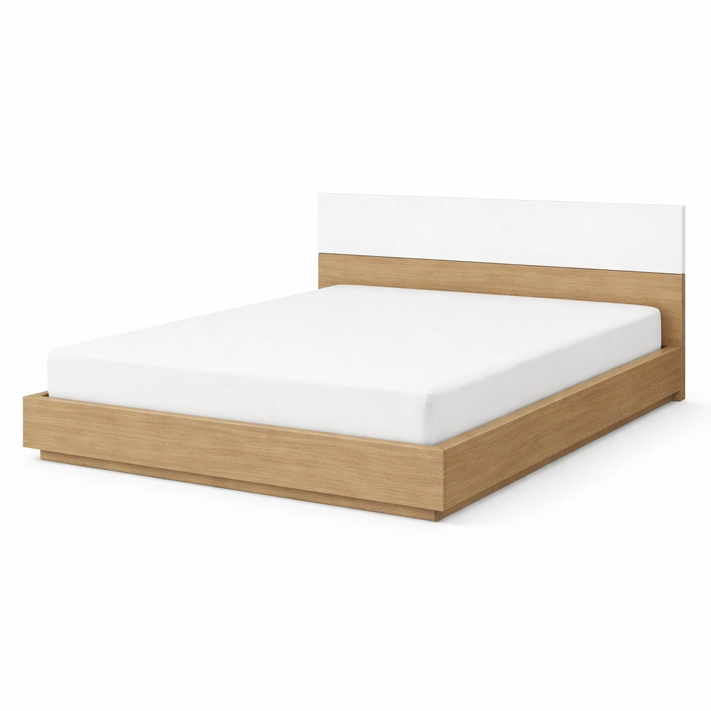 Estructura de cama doble de MDF con acabado roble y blanco-livtino