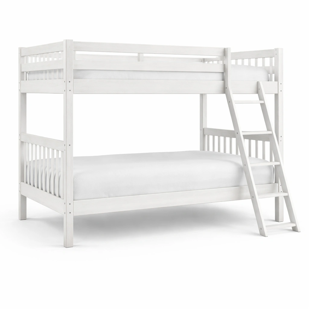 Litera de madera blanca con escalera-livtino