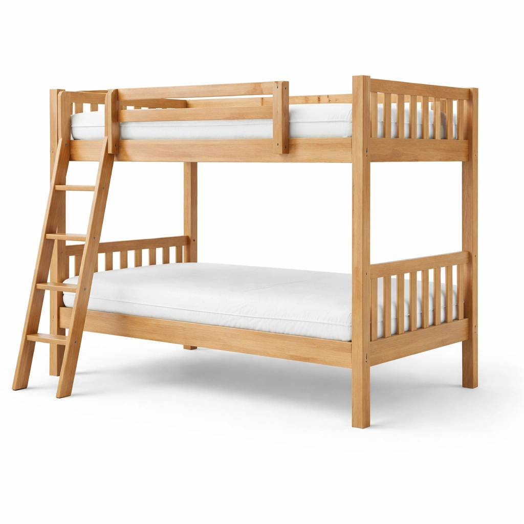 Litera de madera de roble natural con colchones-livtino
