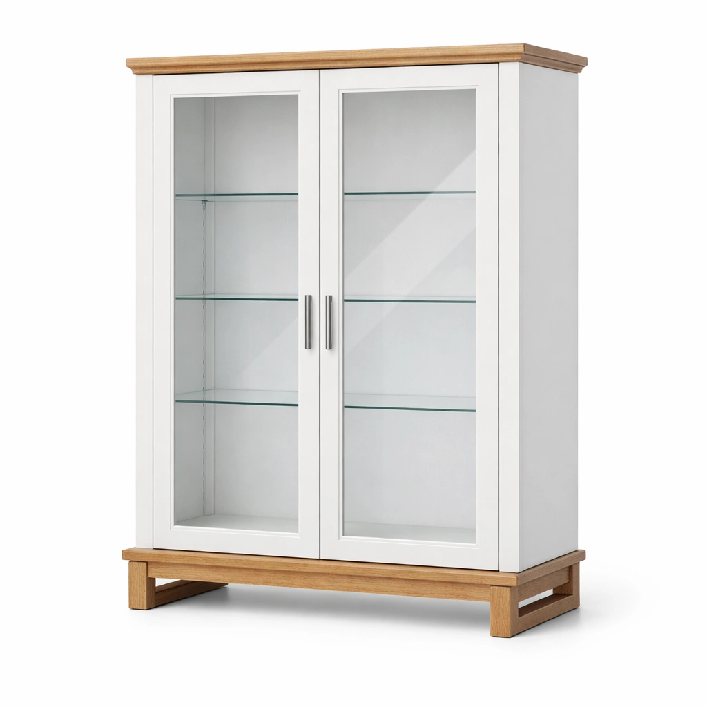 Vitrine Mdf Eiche Glas Zweitürig 140x100x40cm-NESTRENO