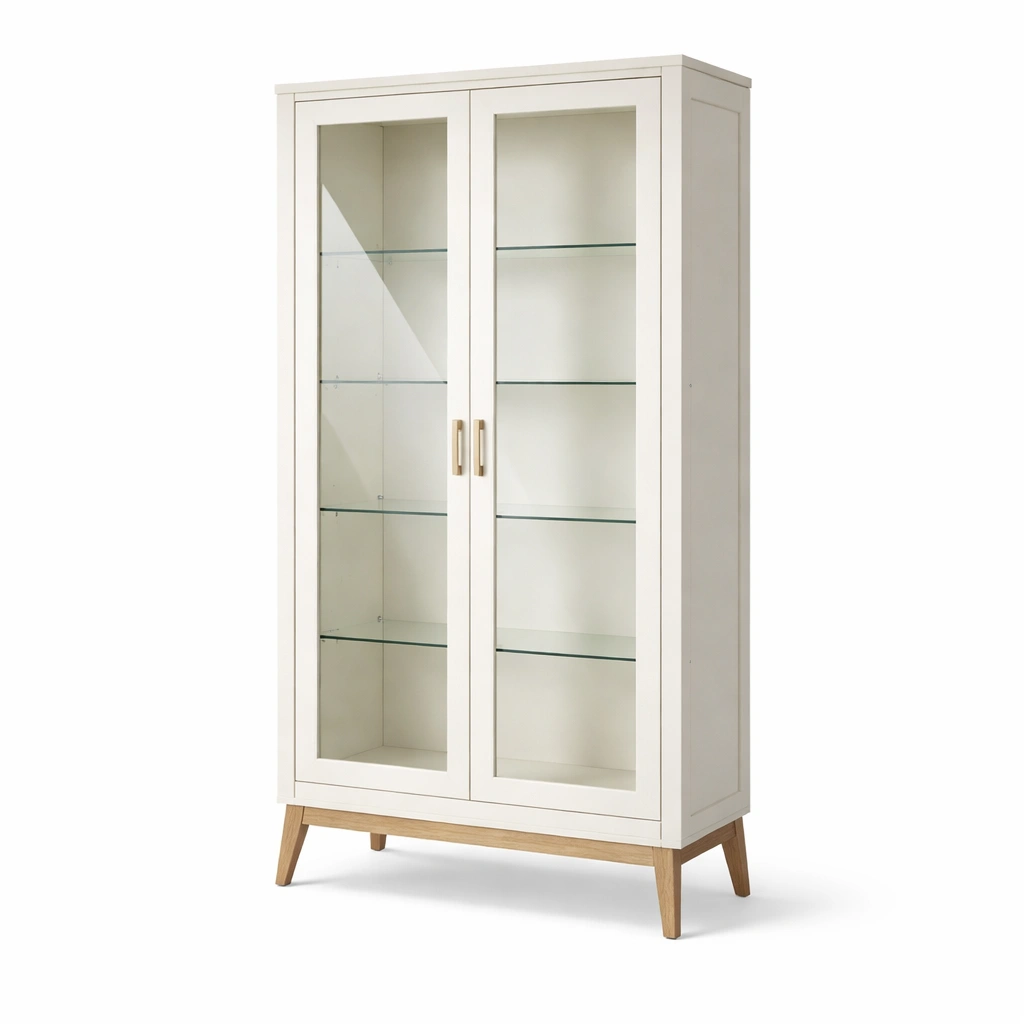 Vitrine Holz Weiß Glastüren 80x40x180cm-NESTRENO