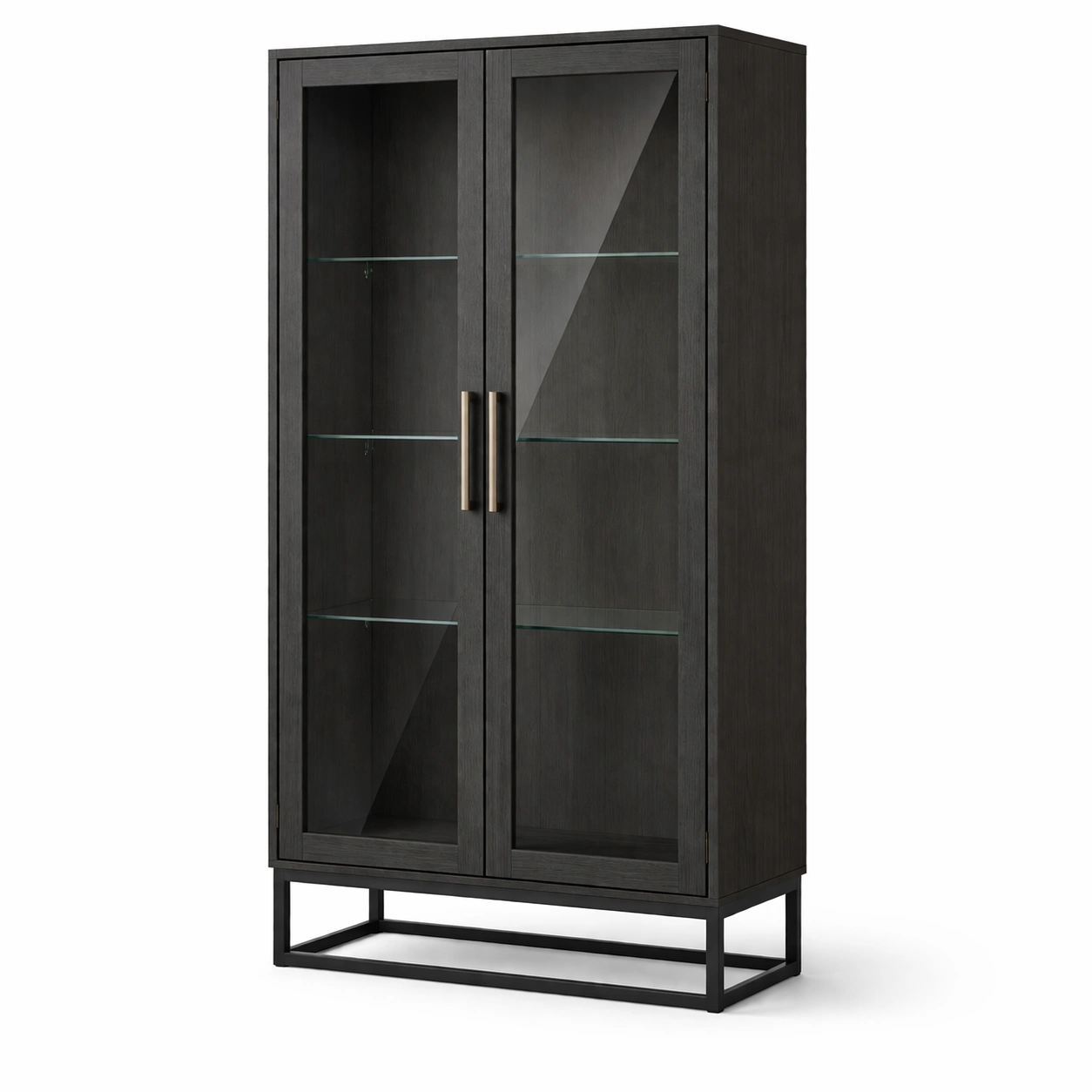 Vitrine Holz Glas Dunkelgrau 80x40x180cm-NESTRENO