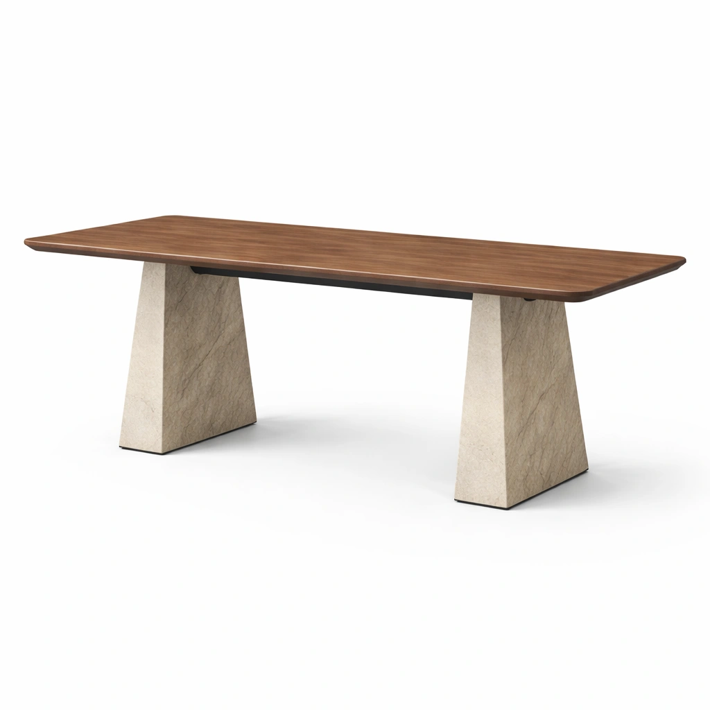 Esstisch walnussholzplatte marmorsockel 200 x 100 x 75 cm-NESTRENO