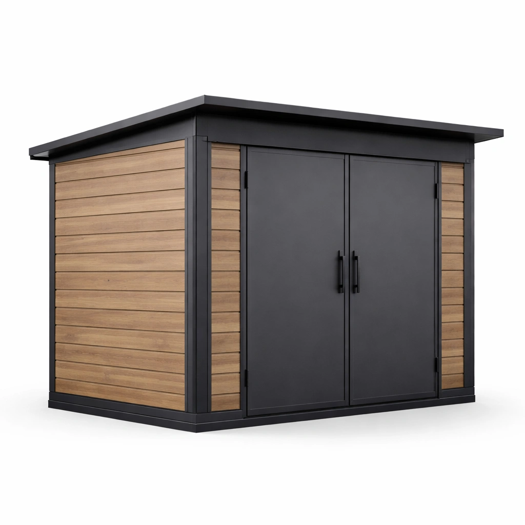 Gartenhaus holz metall schwarz braun 250 x 150 x 200 cm-NESTRENO