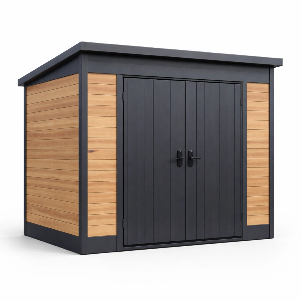 Gartenhaus metall lärchenholz anthrazit 210 x 190 x 150 cm-NESTRENO