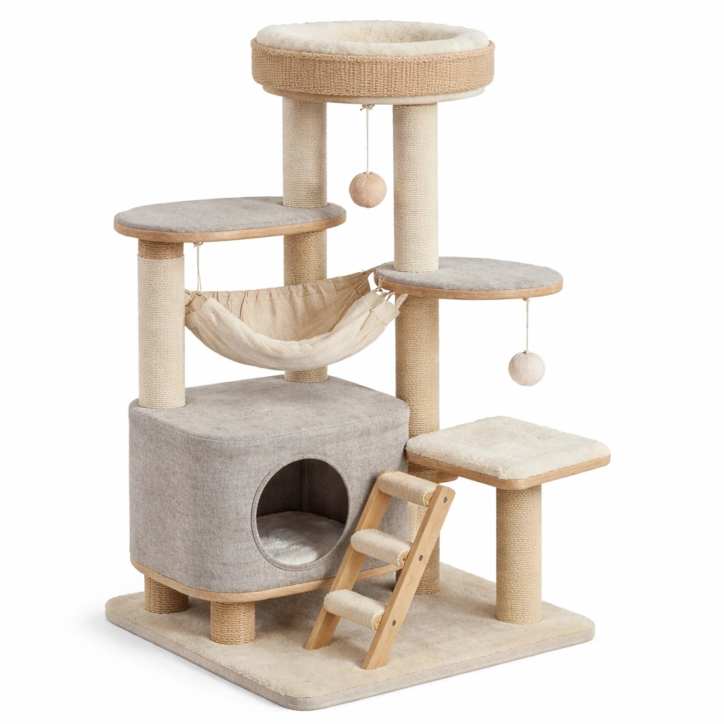 Holz sisal kratzbaum beige 60x50x141 cm-NESTRENO