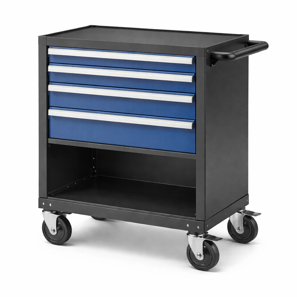 Werkstattwagen Stahl Blau Schwarz mit Schubladen und Rollen-LIVIRIO