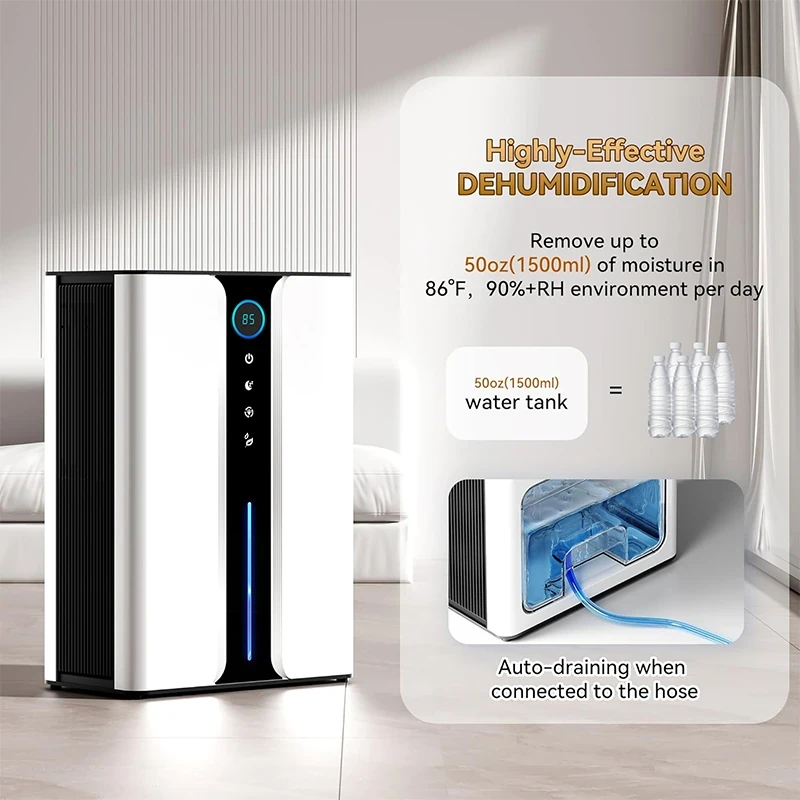 Aerivax Dehumidifier automatic drainage feature showing continuous water removal system for mould prevention