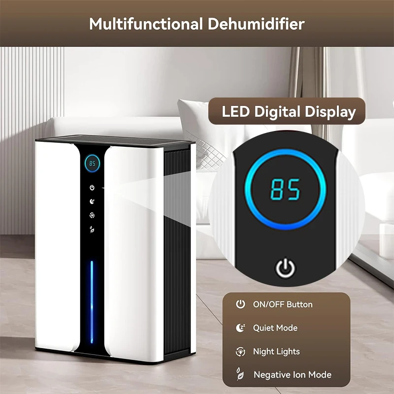 Aerivax Dehumidifier with LED digital display showing humidity levels and control buttons