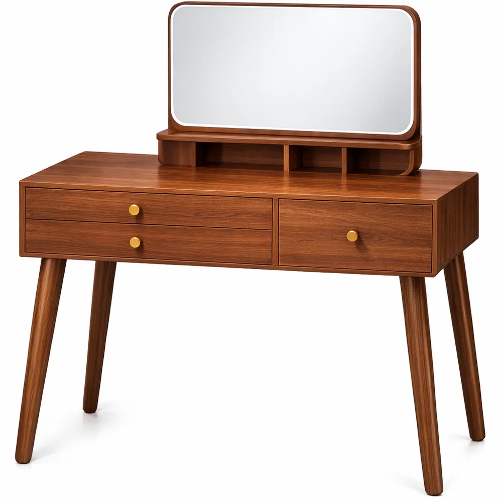 Tavolo toeletta LED con specchio e colori regolabili, noce 80cm-Onynest