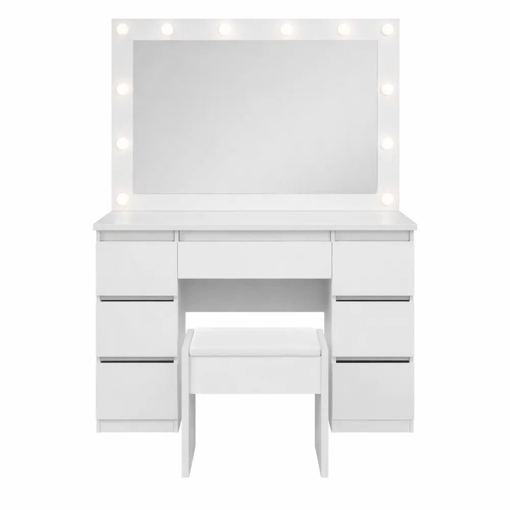 Tavolo da Trucco con Specchio LED e Sgabello, 3 Livelli di Luce, 7 Cassetti, Design Moderno, Facile da Pulire-Onynest