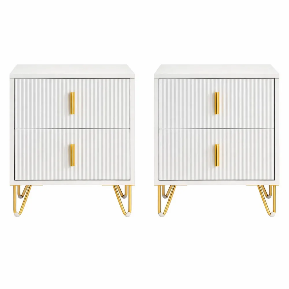 Set di 2 comodini con cassetti per camera da letto moderni, 40x40x47 cm, bianco-Onynest
