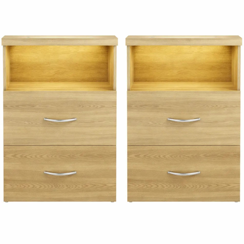 Set di Comodini con Illuminazione LED Touch e 2 Cassetti in Legno-Onynest