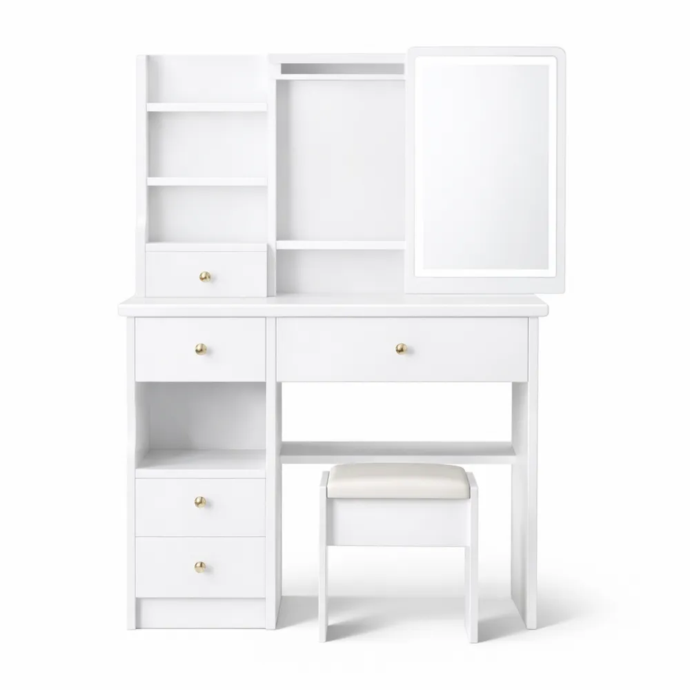 Tavolo da Toeletta Moderno con Specchio LED e Ampio Spazio di Archiviazione-Onynest