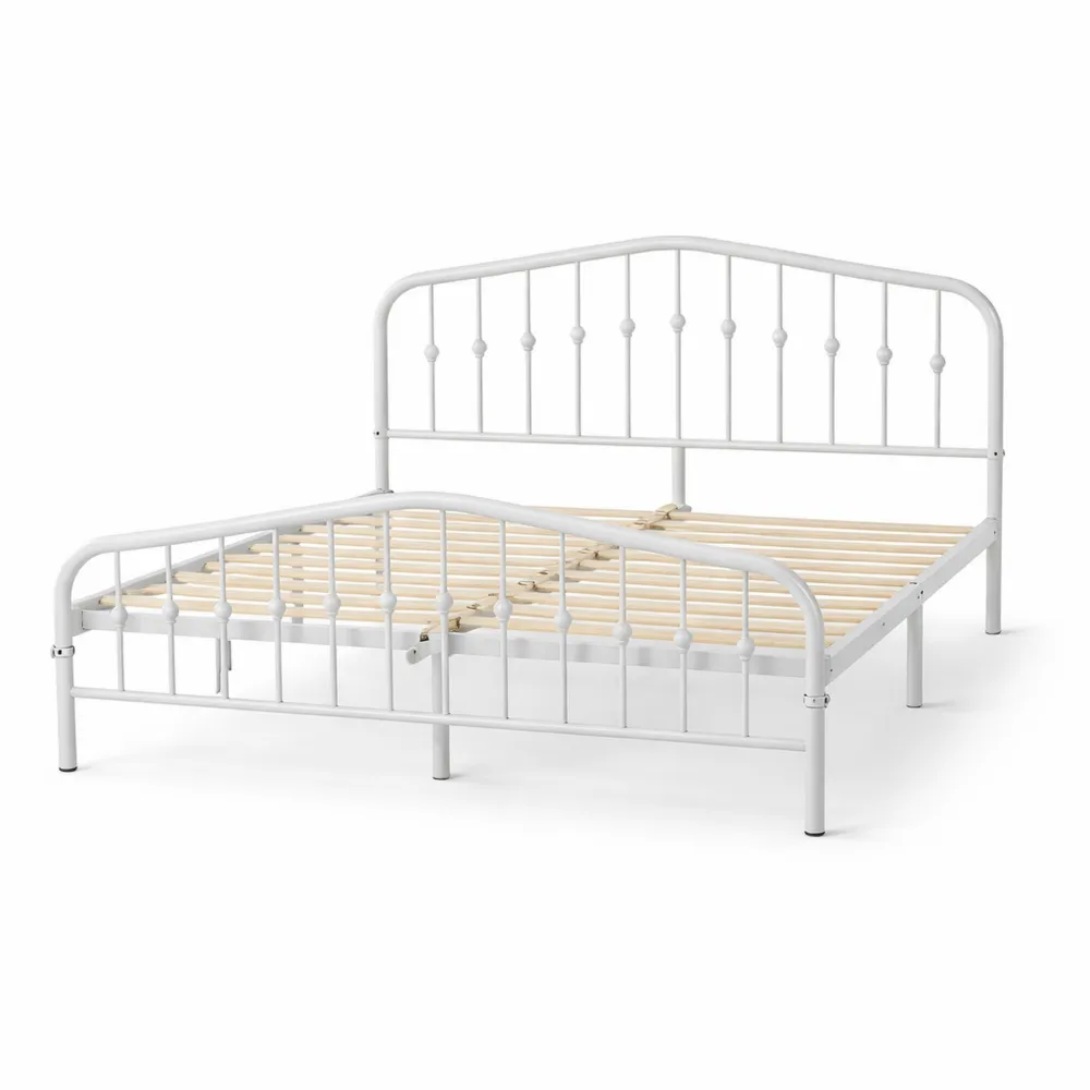Struttura Letto Matrimoniale in Metallo con Testiera e Pediera 160 x 200 cm Bianco-Onynest