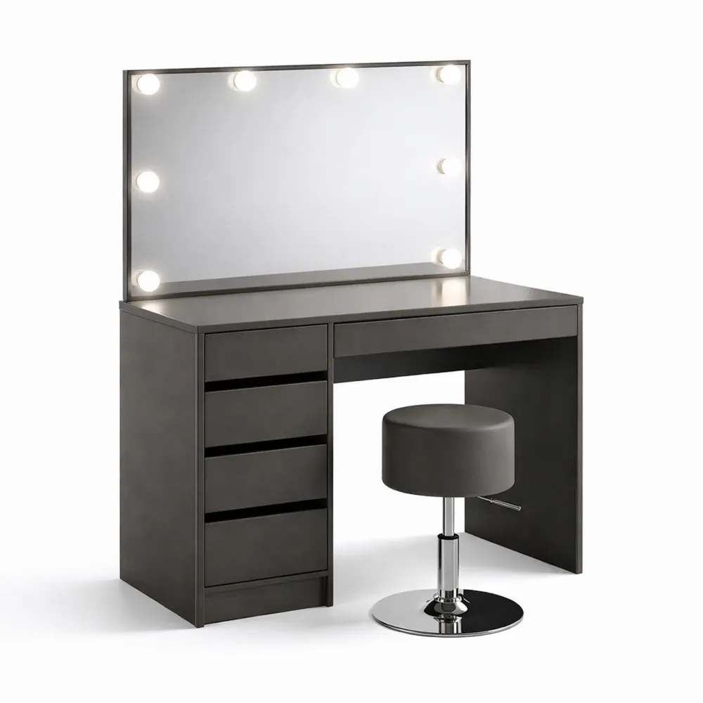 Tavolo da Toeletta Moderno con LED e Sgabello, Grigio, 120 cm-Onynest