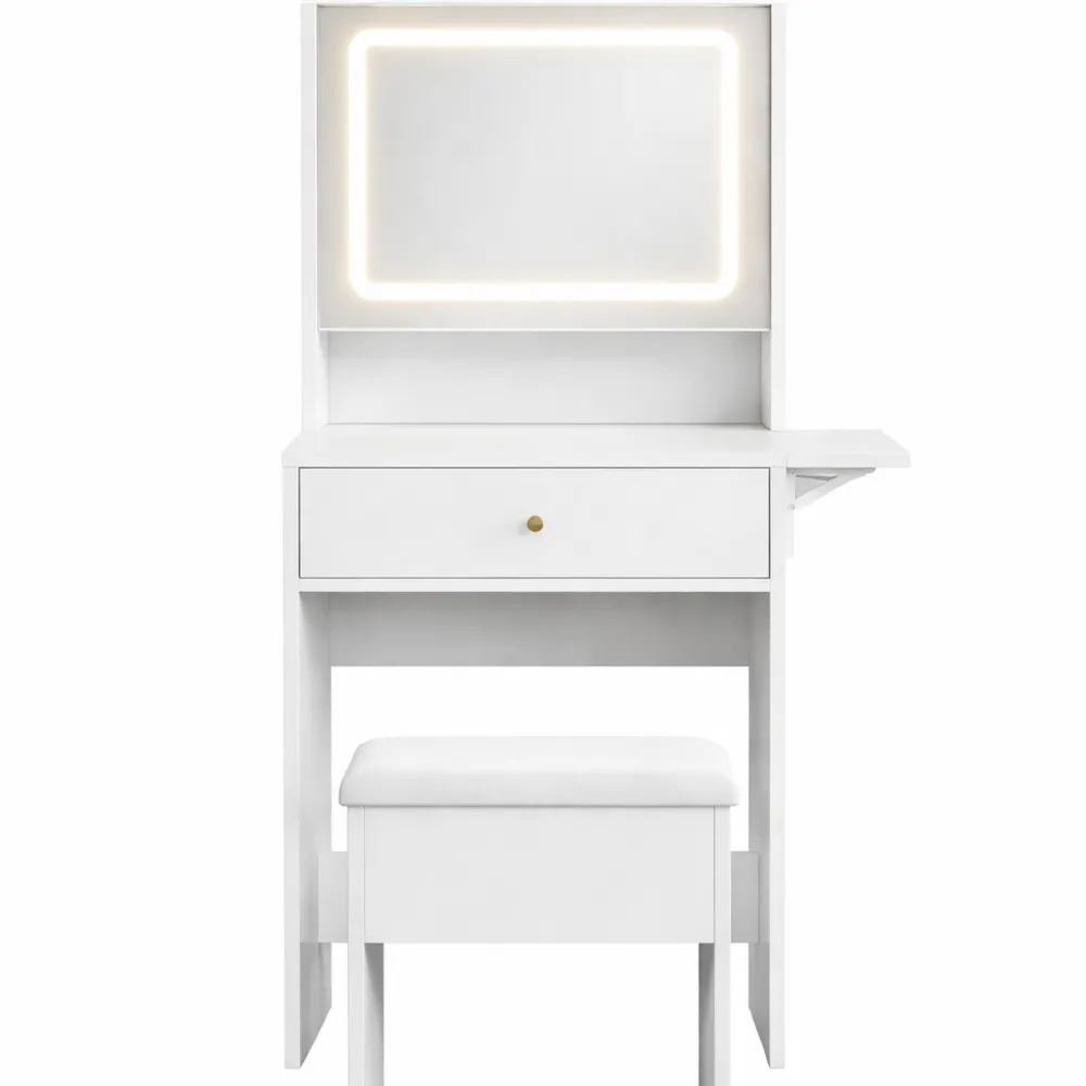 Tavolo da Trucco Bianco con Specchio e Luci LED Regolabili-Onynest