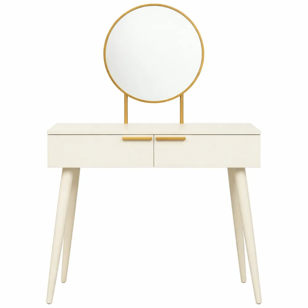 Postazione Trucco con Specchio e Cassetti per Accessori, Toeletta in Legno, 80x40x123 cm, Bianco-Onynest