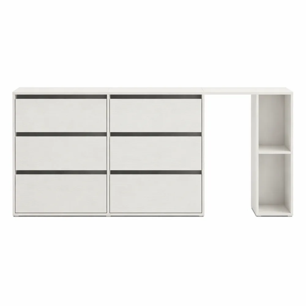 Tavolo da Toeletta, Facile da Montare, con Cassettiera e Scaffali, Bianco Neve, per Camera da Letto e Studio-Onynest