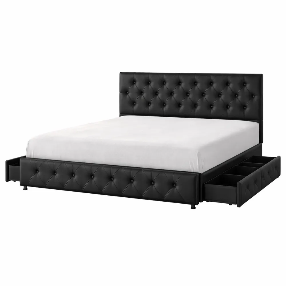 Letto Imbottito Matrimoniale con Cassetti Contenitori e Testiera Regolabile-Villawarm