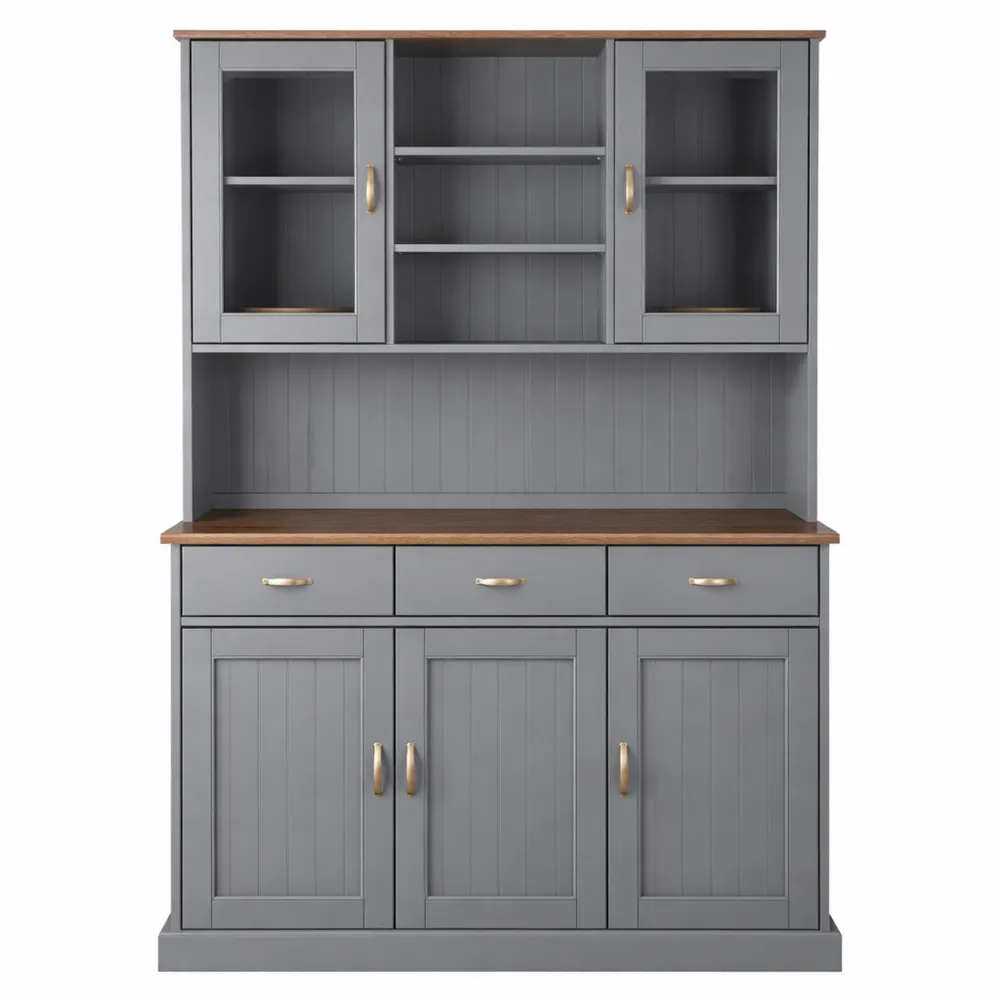 Credenza con ante chiuse e vetrine in pino massello-Villawarm