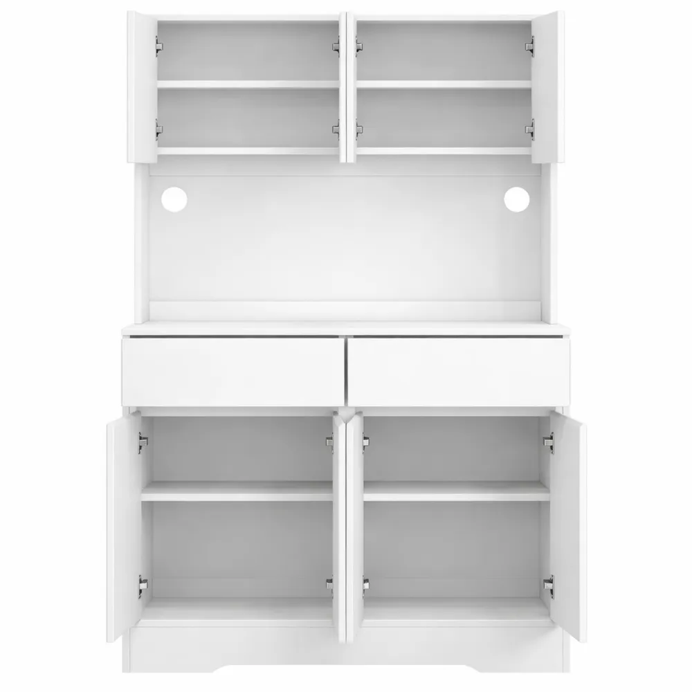 Credenza Cucina con Ante e Cassetti, Dispensa con Ripiani Regolabili e Spazio Microonde, Bianco 100x38x180 cm-Villawarm