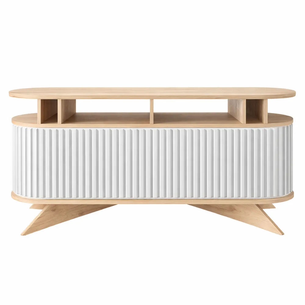Credenza da Soggiorno, Buffet Moderno in Quercia e Bianco, 150x43x75 cm-Villawarm