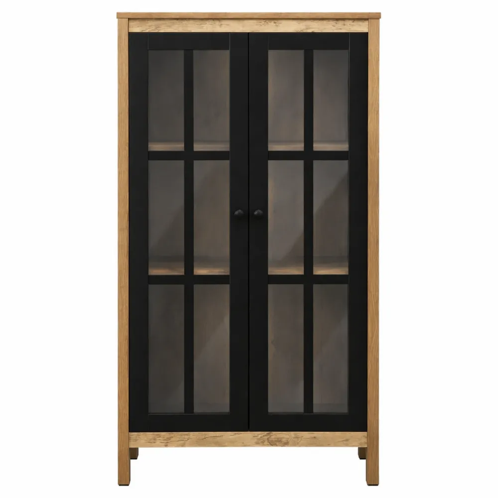 Credenza Moderna a 2 Ante in Vetro e Legno per Soggiorno, 60x35x120cm, Marrone-Villawarm