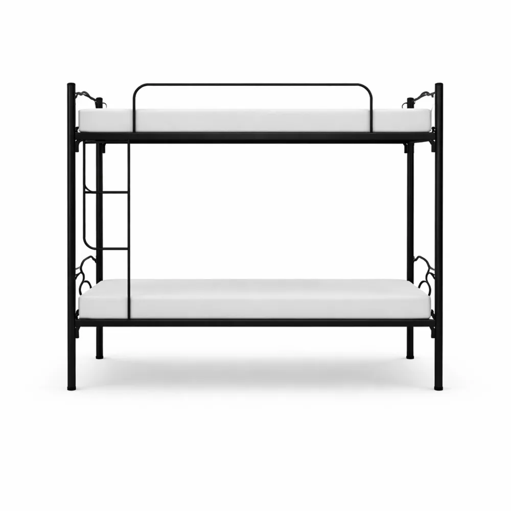 Letto a Castello Scomponibile per Adulti e Bambini, Nero, Inclusi Letti Singoli e Materassi, Altezza 150 cm-Villawarm