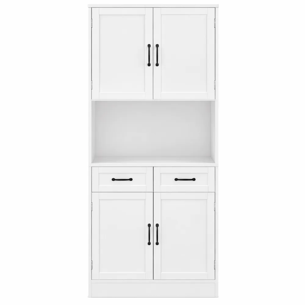 Credenza Alta per Cucina con Ripiani Regolabili e Vetrina-Villawarm