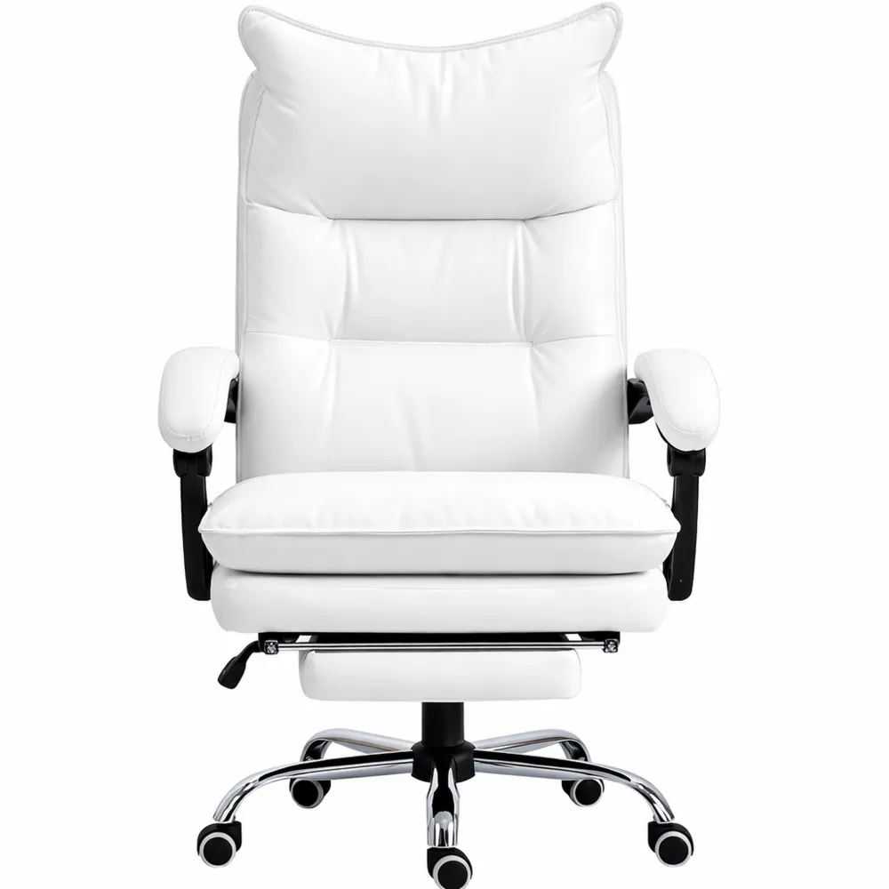 Poltrona da Ufficio Reclinabile in Finta Pelle Bianca con Poggiapiedi-Villawarm