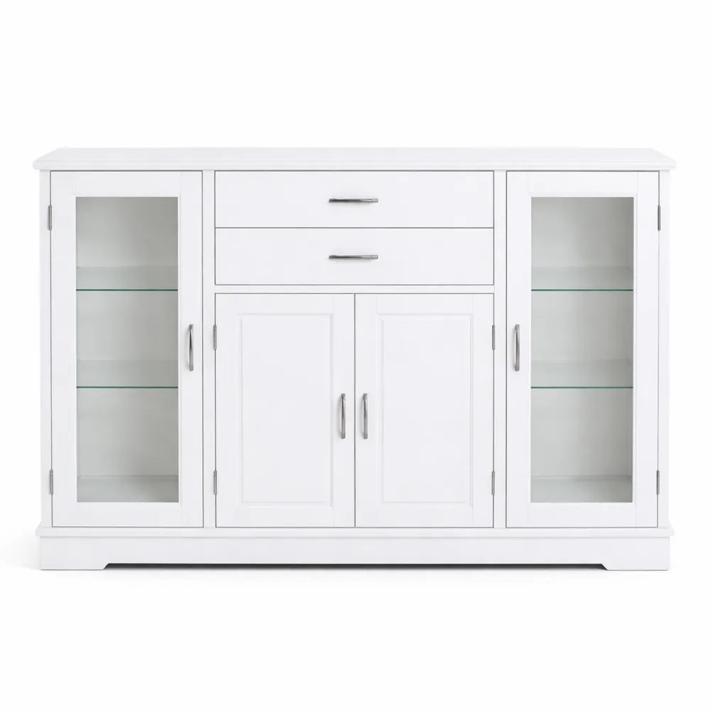 Credenza in Legno con Vetrina e Ripiani Regolabili-Villawarm